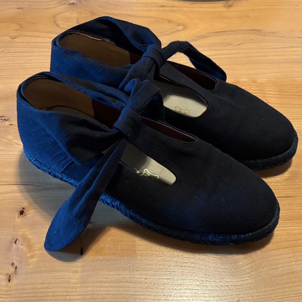 Blue/Black Vintage Espadrille Flats with Bow Tie